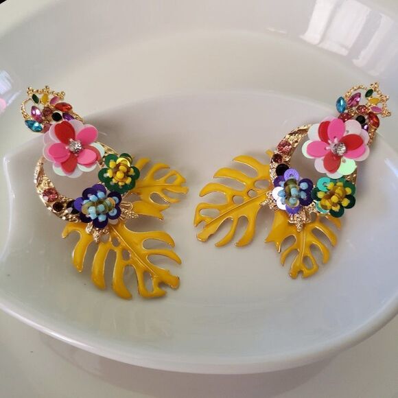 Zara Tropical Leaves Drop Earrings - Picture 4 of 14